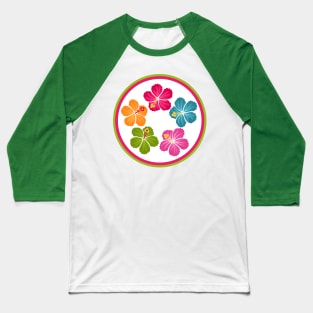 Hand Drawn Hibiscus Flower Wreath Emblem Baseball T-Shirt